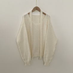 촉감좋은 타이 초커 앙고라 박시 아방핏 브이넥 긴팔니트