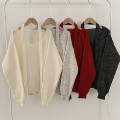 촉감좋은 타이 초커 앙고라 박시 아방핏 브이넥 긴팔니트