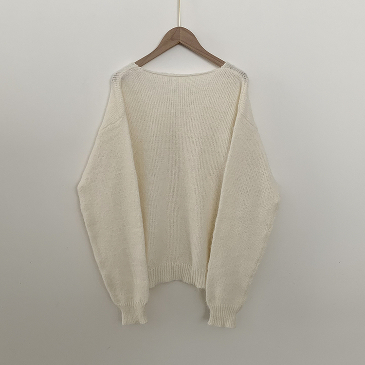 촉감좋은 타이 초커 앙고라 박시 아방핏 브이넥 긴팔니트