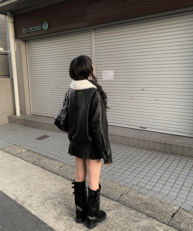 SJK13155 ファーカラーレザージャケット ジャケット - anyonemore