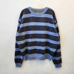 ストライプベーシックラウンドニット