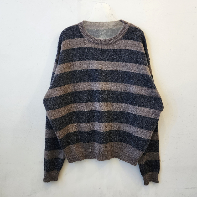 ストライプベーシックラウンドニット