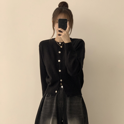 メリミラウンドセミクロップカーディガン(8color) BLACK