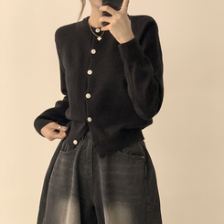 メリミラウンドセミクロップカーディガン(8color) BLACK