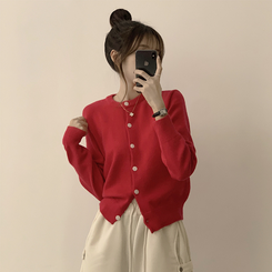 メリミラウンドセミクロップカーディガン(8color) red