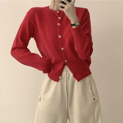 メリミラウンドセミクロップカーディガン(8color) red