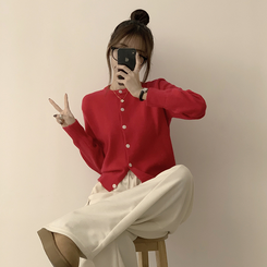 メリミラウンドセミクロップカーディガン(8color) red