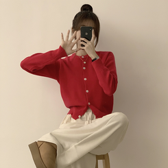 メリミラウンドセミクロップカーディガン(8color) red