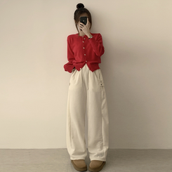 メリミラウンドセミクロップカーディガン(8color) red