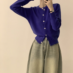 メリミラウンドセミクロップカーディガン(8color) blue