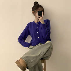 メリミラウンドセミクロップカーディガン(8color) blue