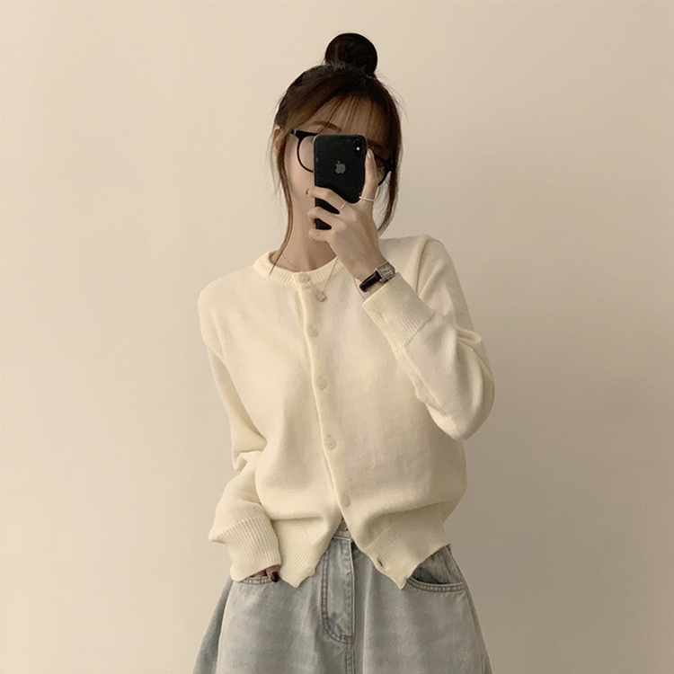 メリミラウンドセミクロップカーディガン(8color) IVORY