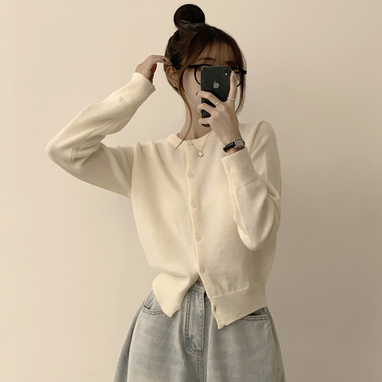 メリミラウンドセミクロップカーディガン(8color) IVORY