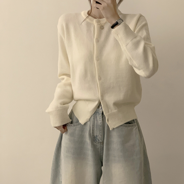 メリミラウンドセミクロップカーディガン(8color) IVORY