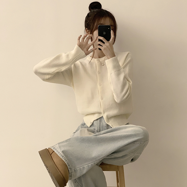 メリミラウンドセミクロップカーディガン(8color) IVORY