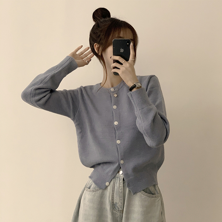 メリミラウンドセミクロップカーディガン(8color) AQUA