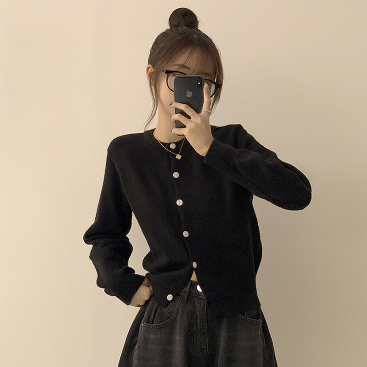 メリミラウンドセミクロップカーディガン(8color) BLACK