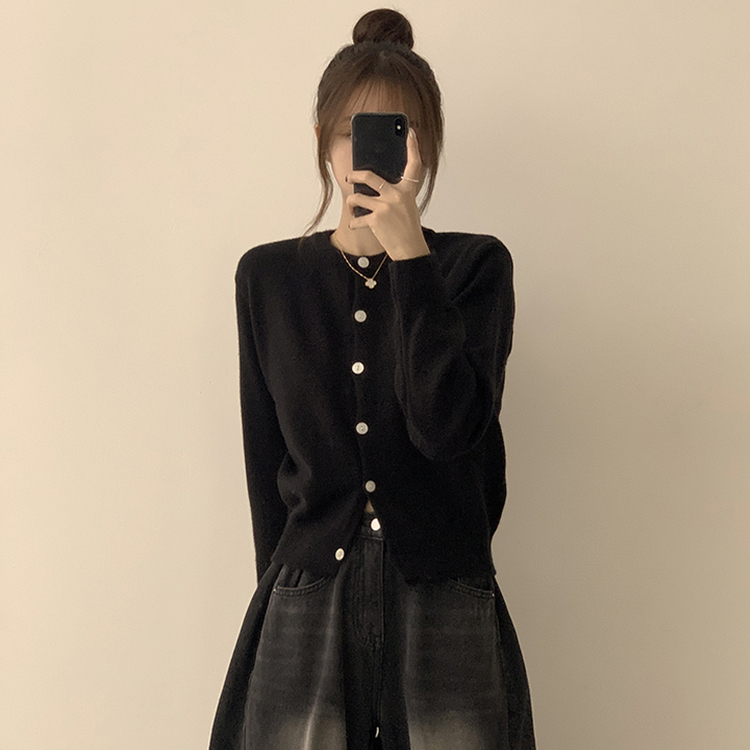 メリミラウンドセミクロップカーディガン(8color) BLACK