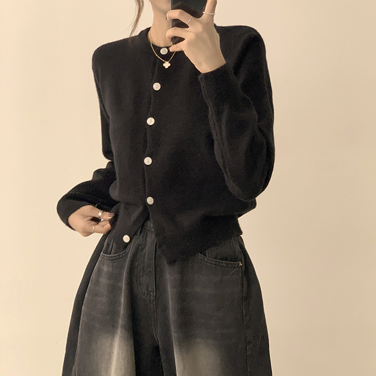 メリミラウンドセミクロップカーディガン(8color) BLACK