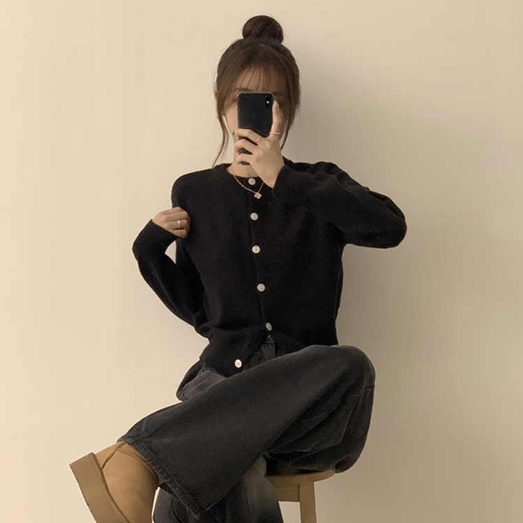 メリミラウンドセミクロップカーディガン(8color) BLACK