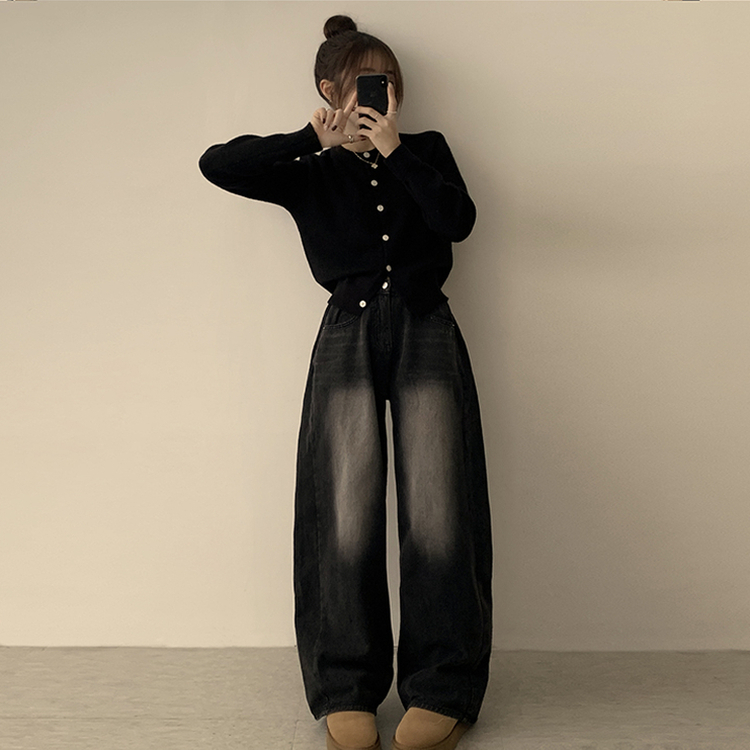 メリミラウンドセミクロップカーディガン(8color) BLACK