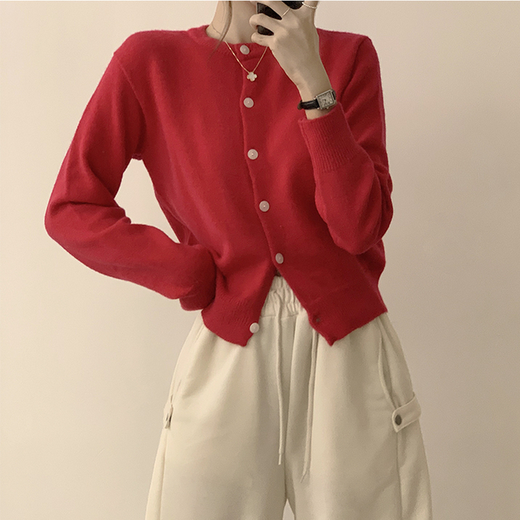 メリミラウンドセミクロップカーディガン(8color) red