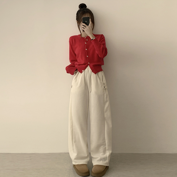 メリミラウンドセミクロップカーディガン(8color) red