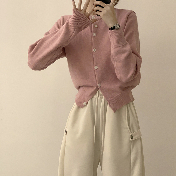 メリミラウンドセミクロップカーディガン(8color) PINK