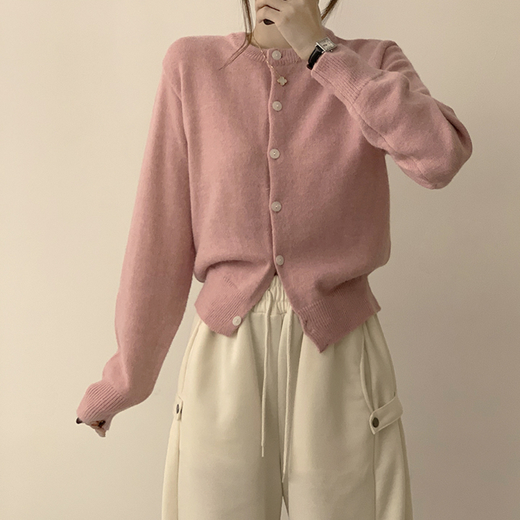 メリミラウンドセミクロップカーディガン(8color) PINK