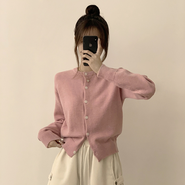 メリミラウンドセミクロップカーディガン(8color) PINK