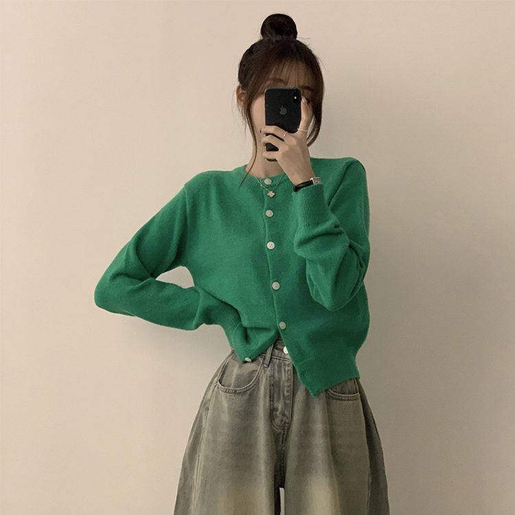 メリミラウンドセミクロップカーディガン(8color) GREEN