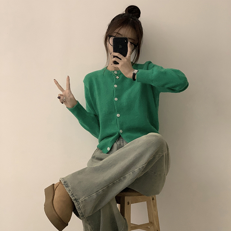 メリミラウンドセミクロップカーディガン(8color) GREEN