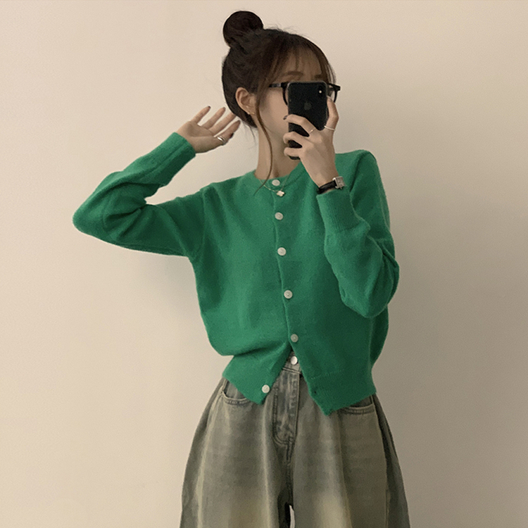 メリミラウンドセミクロップカーディガン(8color) GREEN