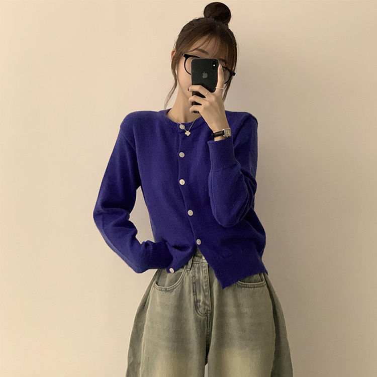 メリミラウンドセミクロップカーディガン(8color) blue