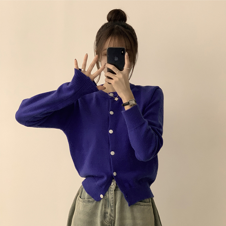 メリミラウンドセミクロップカーディガン(8color) blue