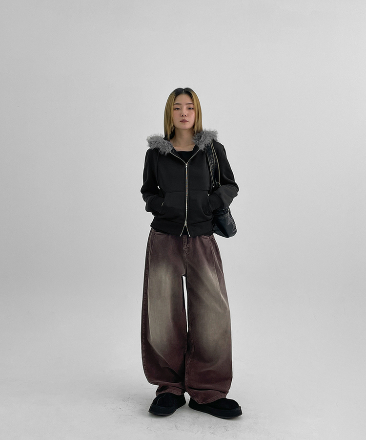 起毛】ファーフードジップアップ｜ジャンパー｜韓国ファッション通販 SONA