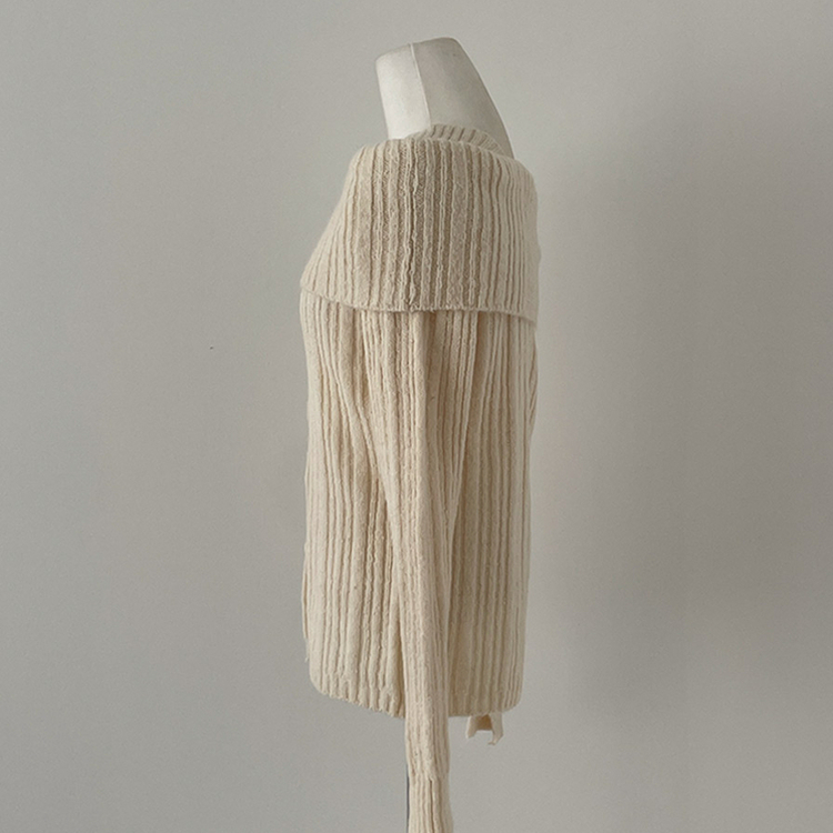 마들렌 소매트임 오프숄더 골지 울 버튼 니트