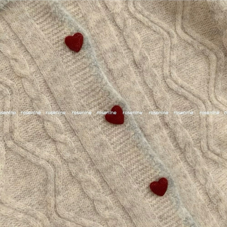 왕귀염 하트단추 빈티지 카라넥 레드 단추 귀요미 니트 가디건 겨울 연말 크리스마스