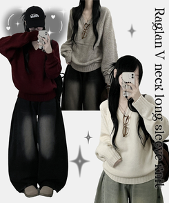 도톰프리나그랑브이넥긴팔니트 와인