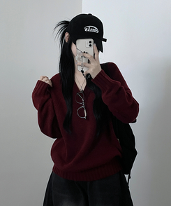 도톰프리나그랑브이넥긴팔니트 와인