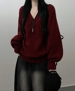 도톰프리나그랑브이넥긴팔니트 와인