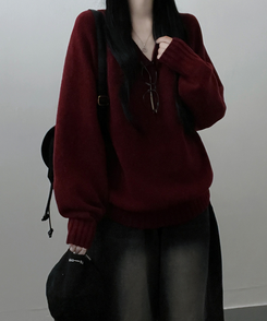 도톰프리나그랑브이넥긴팔니트 와인