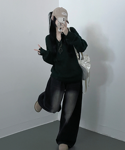 도톰프리나그랑브이넥긴팔니트 카키