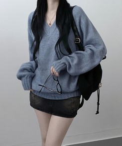 도톰프리나그랑브이넥긴팔니트 소라