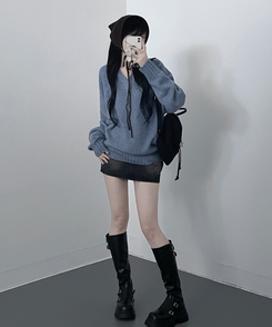 도톰프리나그랑브이넥긴팔니트 소라