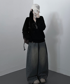 도톰프리나그랑브이넥긴팔니트 검정