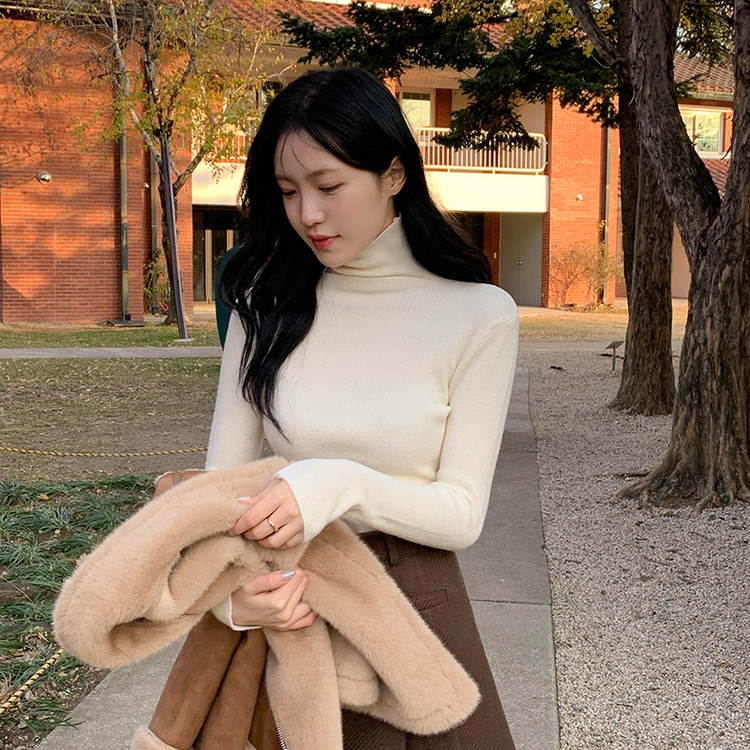 15カラー/柔らかくて弾力性抜群) スリムフィット細リブタートルネック