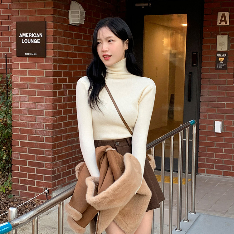 15カラー/柔らかくて弾力性抜群) スリムフィット細リブタートルネック