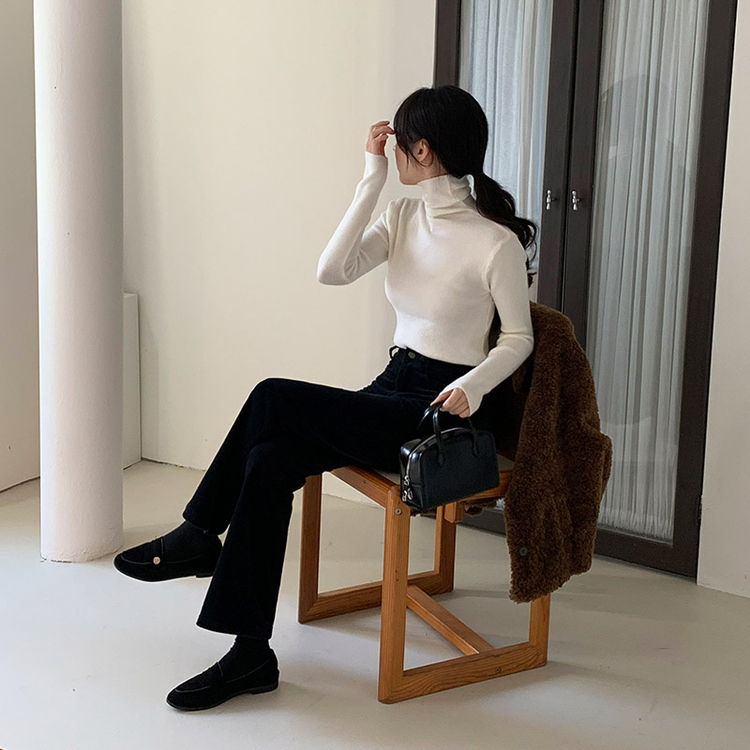 15カラー/柔らかくて弾力性抜群) スリムフィット細リブタートルネック