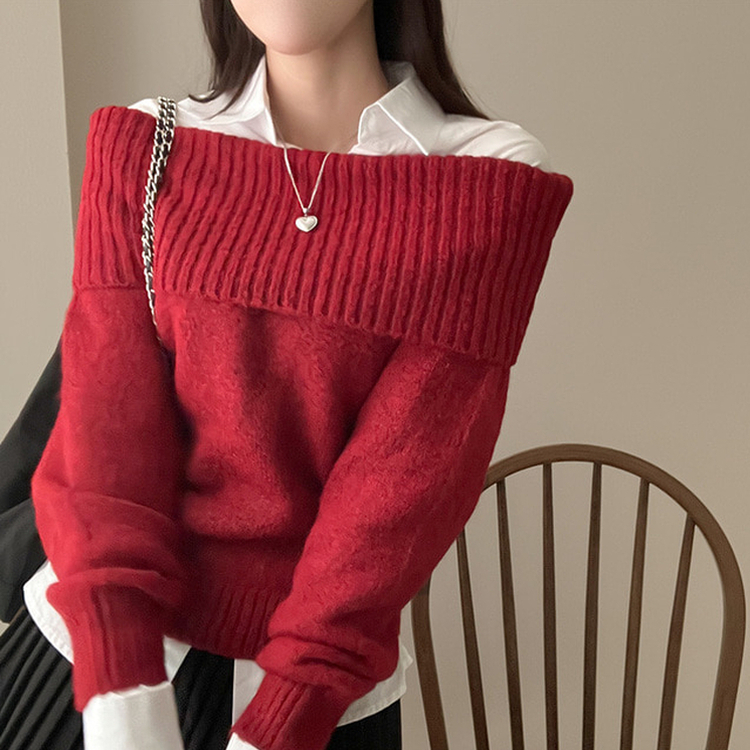 ふわふわウールオフショルダーニット(6color)｜ニット｜韓国